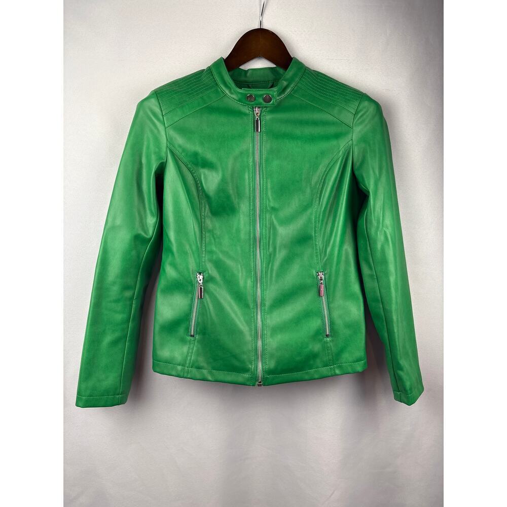 Women’s Alfani XS Leaf Green Faux Leather Jacket